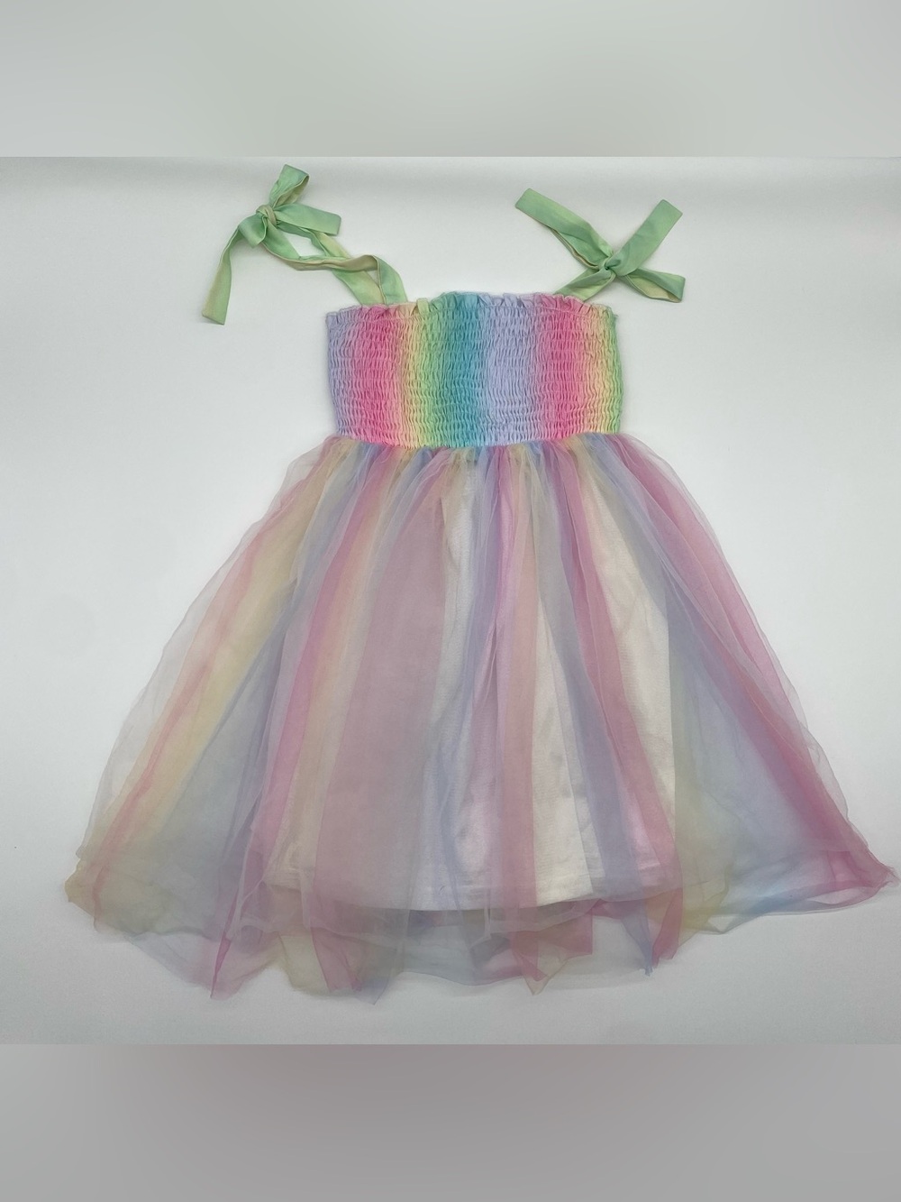 Girls Rainbow Tulle Dress Size 120 NWOT Pastel Tie Strap Princess Party Dress